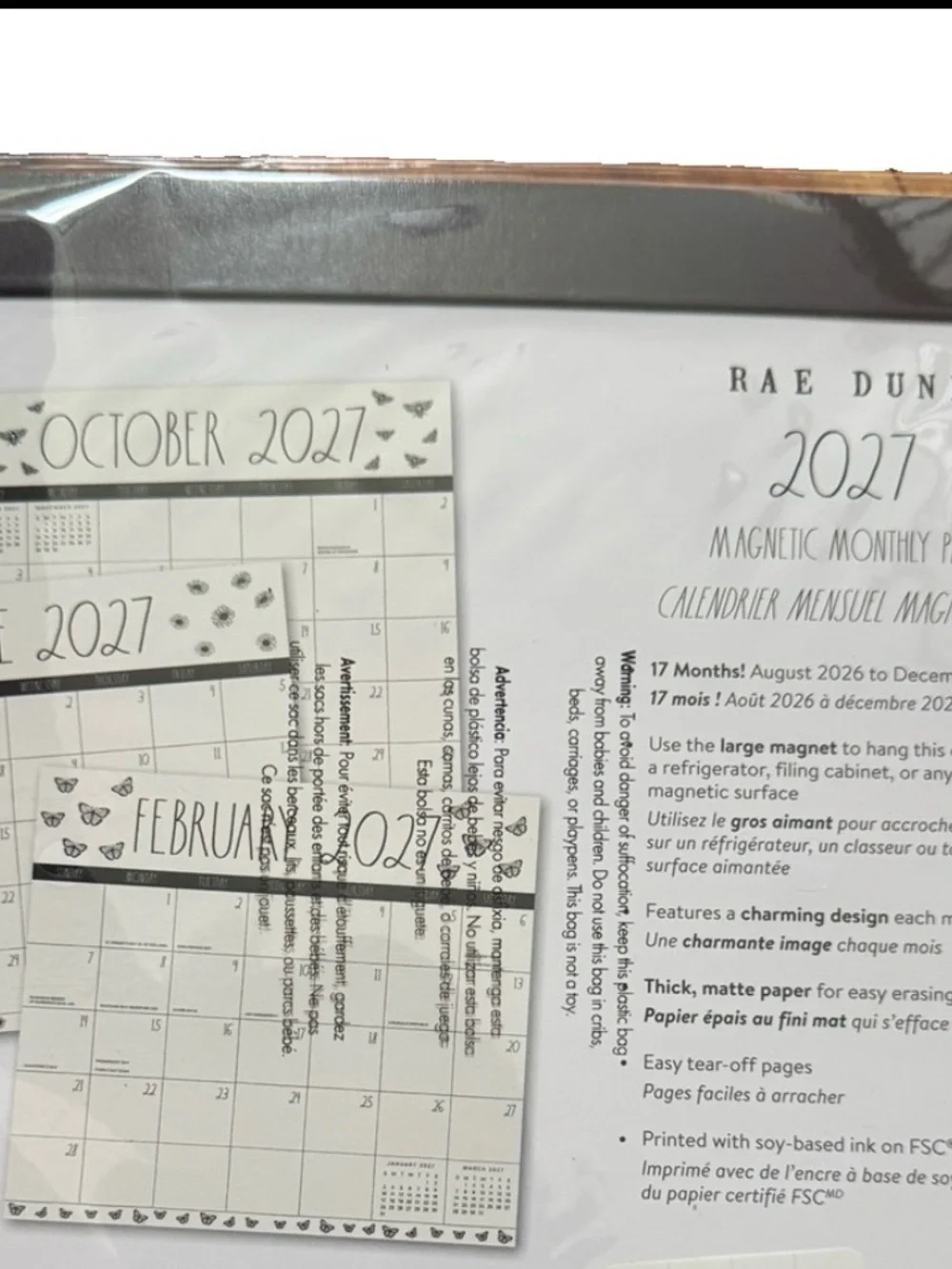 Rae Dunn 17-month 2026- 2027 Magnetic Monthly Pad Calendar Bee Design 9.5x8.5”